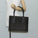 Salvatore Ferragamo Gancini Hand Bag Rattan Black Gold Auth 142182V-23