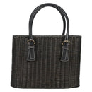 Salvatore Ferragamo Gancini Hand Bag Rattan Black Gold Auth 142182V-2