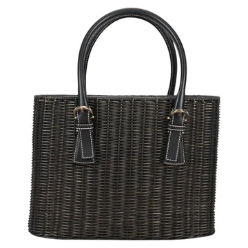 Salvatore Ferragamo Gancini Hand Bag Rattan Black Gold Auth 142182V - 0