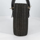 Salvatore Ferragamo Gancini Hand Bag Rattan Black Gold Auth 142182V-3