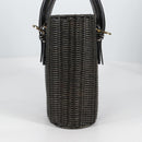 Salvatore Ferragamo Gancini Hand Bag Rattan Black Gold Auth 142182V-4