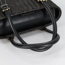 Salvatore Ferragamo Gancini Hand Bag Rattan Black Gold Auth 142182V-7