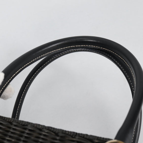 Salvatore Ferragamo Gancini Hand Bag Rattan Black Gold Auth 142182V