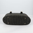 Salvatore Ferragamo Gancini Hand Bag Rattan Black Gold Auth 142182V-5