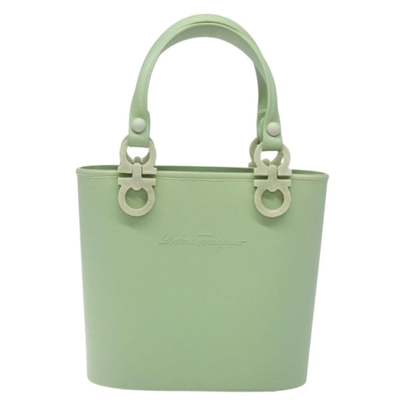 Salvatore Ferragamo Gancini Hand Bag Rubber Green Auth 142183