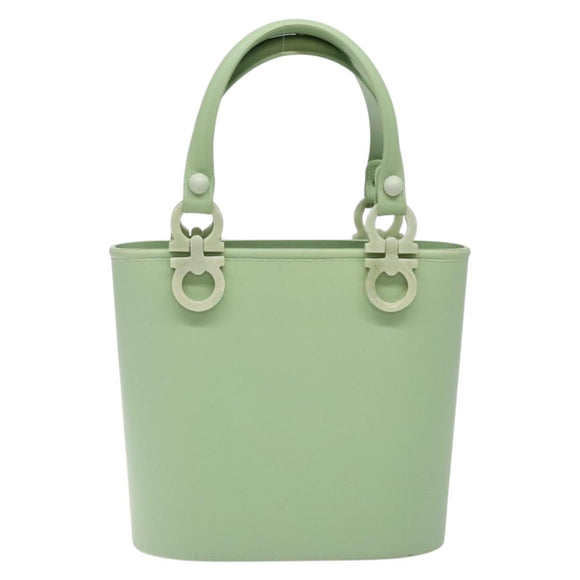 Salvatore Ferragamo Gancini Hand Bag Rubber Green Auth 142183
