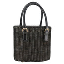 Salvatore Ferragamo Gancini Hand Bag Rattan Black Gold Auth 142185V-1