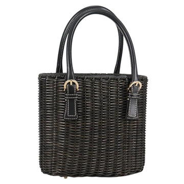 Salvatore Ferragamo Gancini Hand Bag Rattan Black Gold Auth 142185V