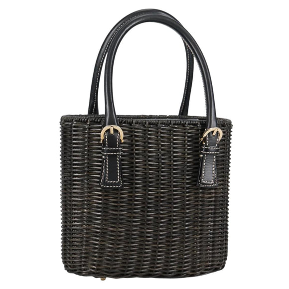 Salvatore Ferragamo Gancini Hand Bag Rattan Black Gold Auth 142185V