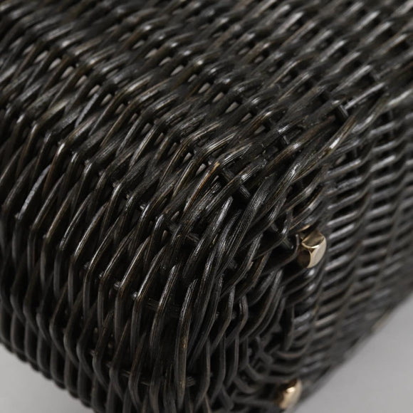 Salvatore Ferragamo Gancini Hand Bag Rattan Black Gold Auth 142185V