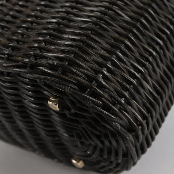 Salvatore Ferragamo Gancini Hand Bag Rattan Black Gold Auth 142185V