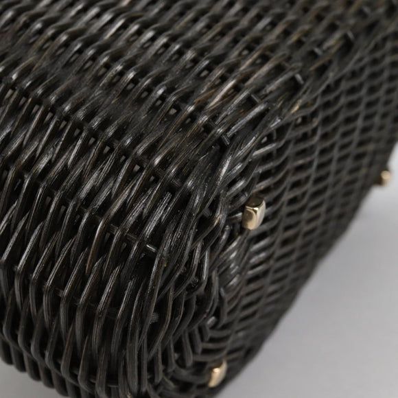 Salvatore Ferragamo Gancini Hand Bag Rattan Black Gold Auth 142185V