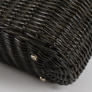Salvatore Ferragamo Gancini Hand Bag Rattan Black Gold Auth 142185V-9