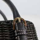 Salvatore Ferragamo Gancini Hand Bag Rattan Black Gold Auth 142185V-17