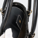 Salvatore Ferragamo Gancini Hand Bag Rattan Black Gold Auth 142185V-10