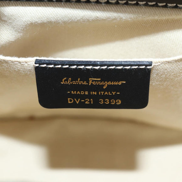 Salvatore Ferragamo Gancini Hand Bag Rattan Black Gold Auth 142185V