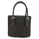 Salvatore Ferragamo Gancini Hand Bag Rattan Black Gold Auth 142185V-13
