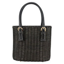 Salvatore Ferragamo Gancini Hand Bag Rattan Black Gold Auth 142185V-2