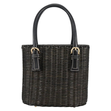 Salvatore Ferragamo Gancini Hand Bag Rattan Black Gold Auth 142185V - 0