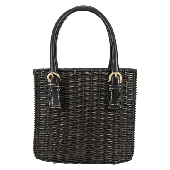 Salvatore Ferragamo Gancini Hand Bag Rattan Black Gold Auth 142185V