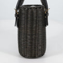 Salvatore Ferragamo Gancini Hand Bag Rattan Black Gold Auth 142185V-3