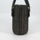 Salvatore Ferragamo Gancini Hand Bag Rattan Black Gold Auth 142185V-4