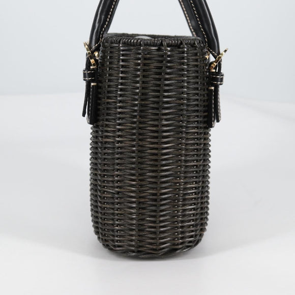 Salvatore Ferragamo Gancini Hand Bag Rattan Black Gold Auth 142185V