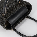 Salvatore Ferragamo Gancini Hand Bag Rattan Black Gold Auth 142185V-6