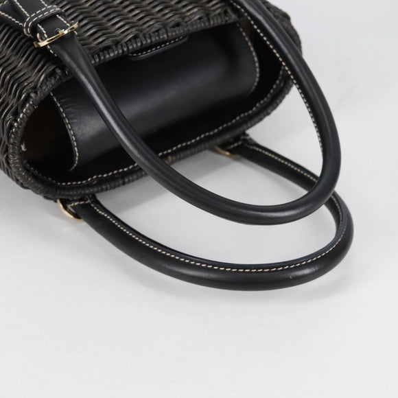Salvatore Ferragamo Gancini Hand Bag Rattan Black Gold Auth 142185V