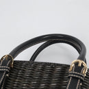 Salvatore Ferragamo Gancini Hand Bag Rattan Black Gold Auth 142185V-8
