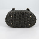 Salvatore Ferragamo Gancini Hand Bag Rattan Black Gold Auth 142185V-5