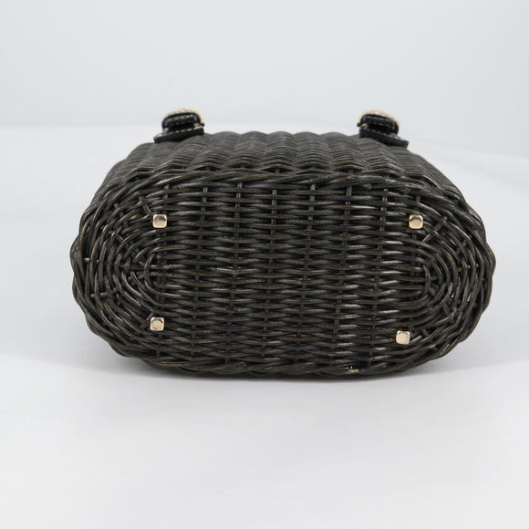 Salvatore Ferragamo Gancini Hand Bag Rattan Black Gold Auth 142185V
