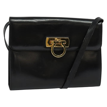 Salvatore Ferragamo Gancini Shoulder Bag Leather Black Gold Auth 142187