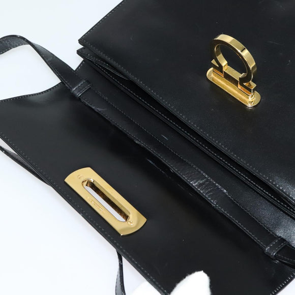 Salvatore Ferragamo Gancini Shoulder Bag Leather Black Gold Auth 142187
