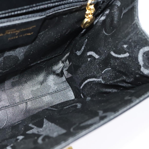 Salvatore Ferragamo Gancini Shoulder Bag Leather Black Gold Auth 142187