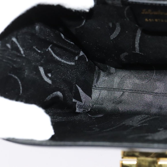 Salvatore Ferragamo Gancini Shoulder Bag Leather Black Gold Auth 142187