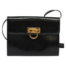 Salvatore Ferragamo Gancini Shoulder Bag Leather Black Gold Auth 142187-13