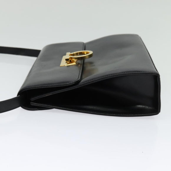 Salvatore Ferragamo Gancini Shoulder Bag Leather Black Gold Auth 142187