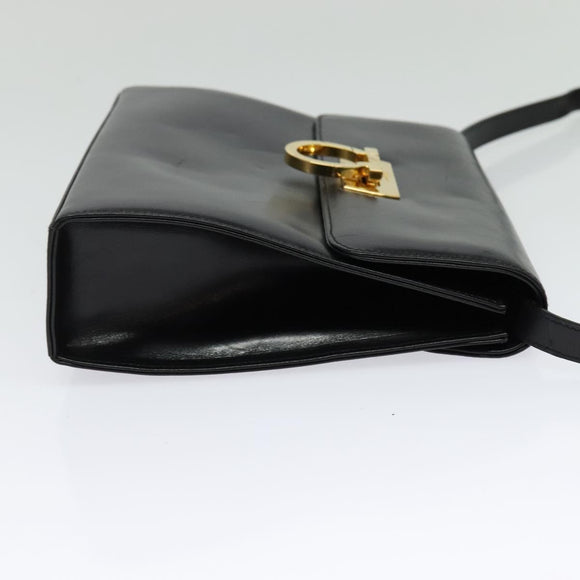 Salvatore Ferragamo Gancini Shoulder Bag Leather Black Gold Auth 142187
