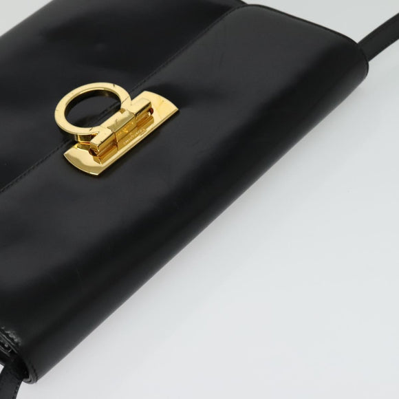 Salvatore Ferragamo Gancini Shoulder Bag Leather Black Gold Auth 142187
