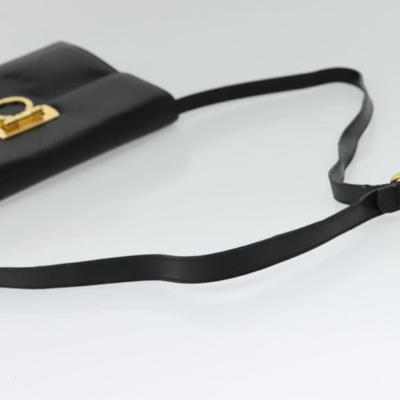 Salvatore Ferragamo Gancini Shoulder Bag Leather Black Gold Auth 142187