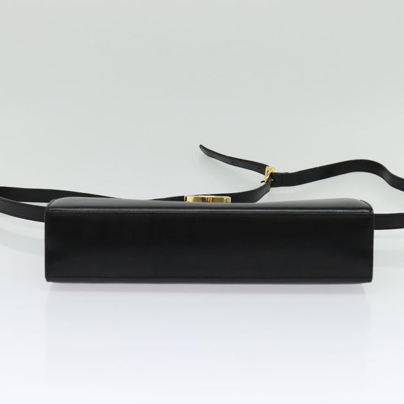 Salvatore Ferragamo Gancini Shoulder Bag Leather Black Gold Auth 142187