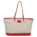 FENDI Zucca Canvas Tote Bag PVC White Gold Auth 142189-1