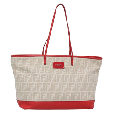 FENDI Zucca Canvas Tote Bag PVC White Gold Auth 142189