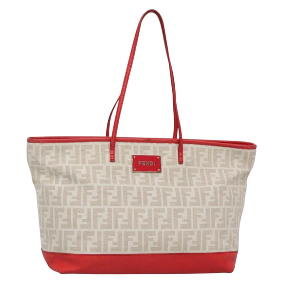 FENDI Zucca Canvas Tote Bag PVC White Gold Auth 142189