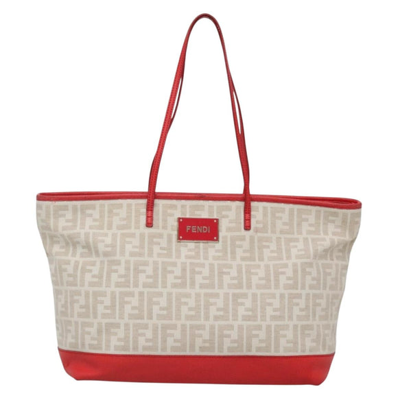 FENDI Zucca Canvas Tote Bag PVC White Gold Auth 142189