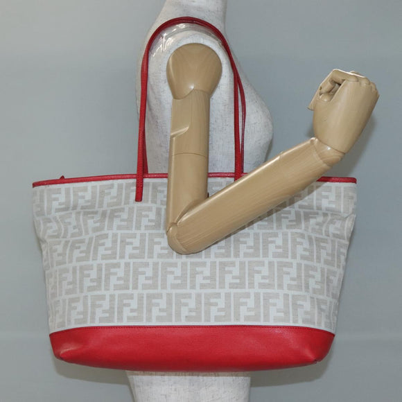 FENDI Zucca Canvas Tote Bag PVC White Gold Auth 142189