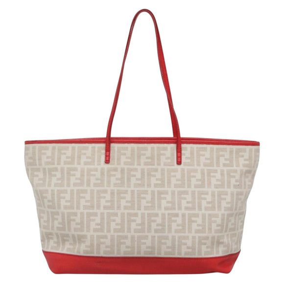 FENDI Zucca Canvas Tote Bag PVC White Gold Auth 142189