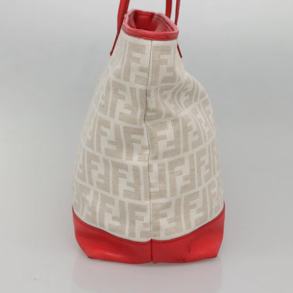 FENDI Zucca Canvas Tote Bag PVC White Gold Auth 142189