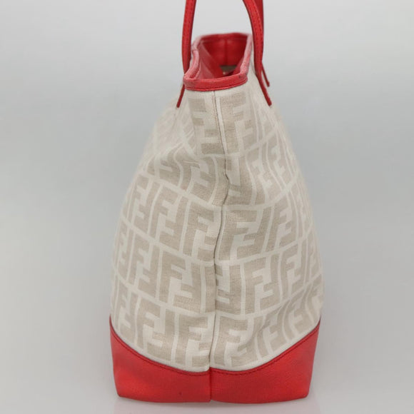 FENDI Zucca Canvas Tote Bag PVC White Gold Auth 142189